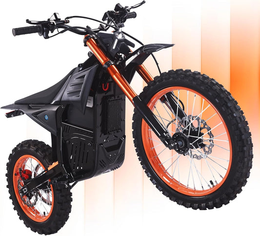 ET-3 Electric Dirt Bike, 72V 22.5Ah Removable Battery, 17"/14" Off-Road Tires, 5000W Peak Mid-Drive Motor, Dual Hydraulic Brakes & Suspension for Teens Adults