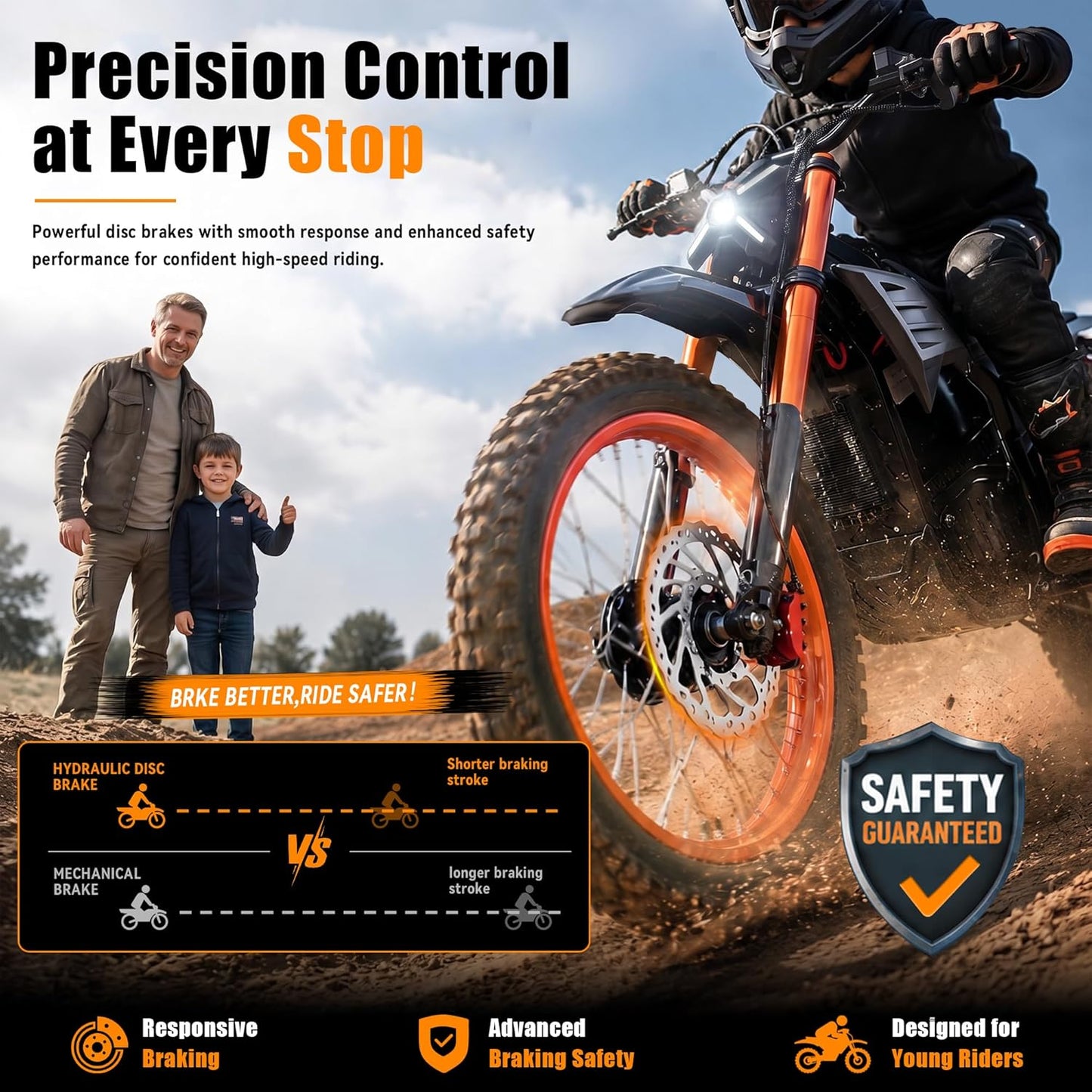 ET-3 Electric Dirt Bike, 72V 22.5Ah Removable Battery, 17"/14" Off-Road Tires, 5000W Peak Mid-Drive Motor, Dual Hydraulic Brakes & Suspension for Teens Adults
