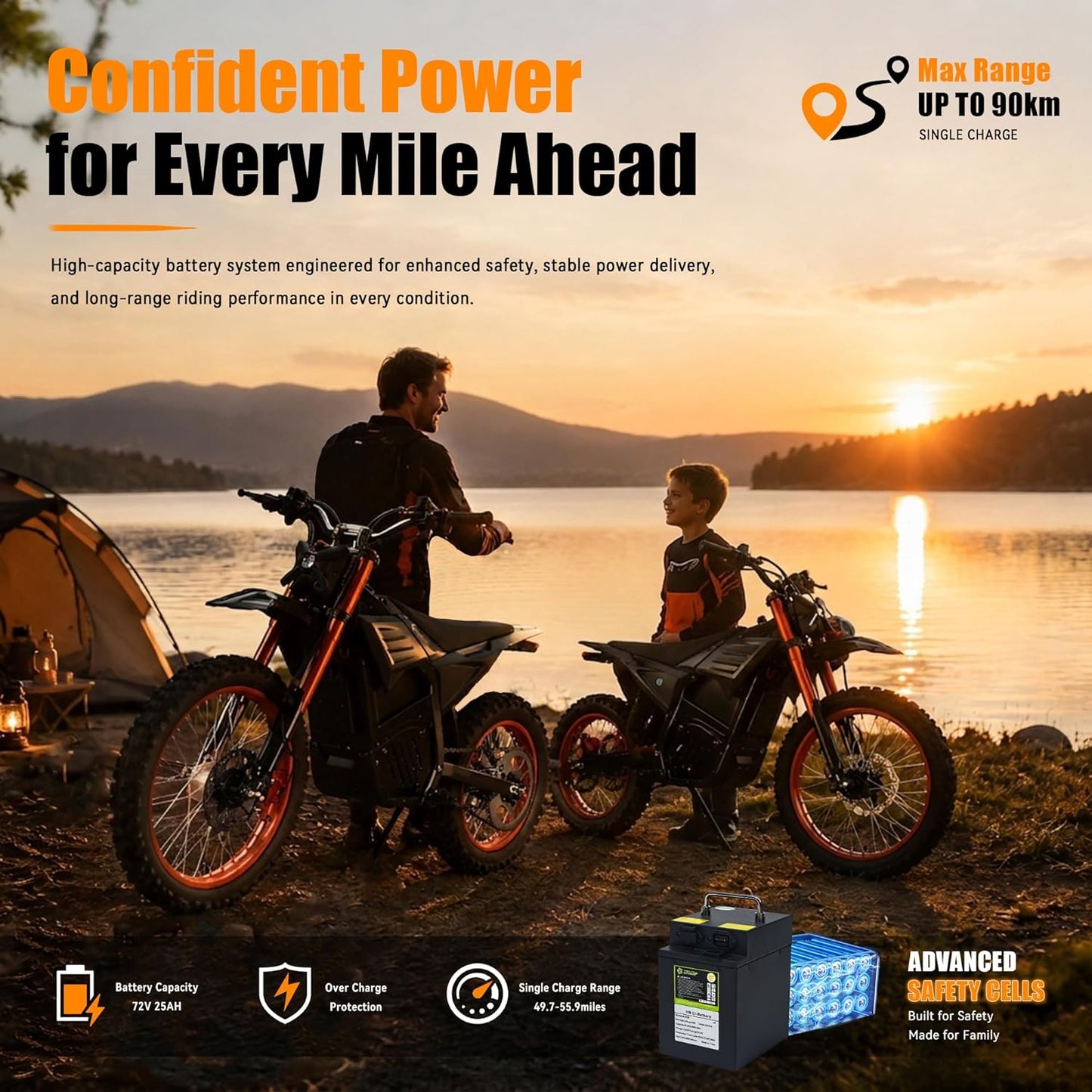 ET-3 Electric Dirt Bike, 72V 22.5Ah Removable Battery, 17"/14" Off-Road Tires, 5000W Peak Mid-Drive Motor, Dual Hydraulic Brakes & Suspension for Teens Adults