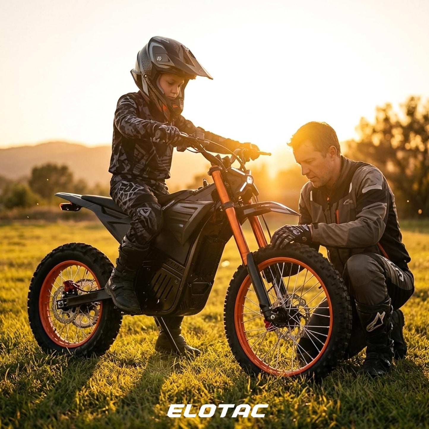 ET-3 Electric Dirt Bike, 72V 22.5Ah Removable Battery, 17"/14" Off-Road Tires, 5000W Peak Mid-Drive Motor, Dual Hydraulic Brakes & Suspension for Teens Adults